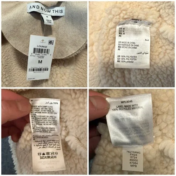 NWT And Now This Heavy Sherpa Lined Cream collared Vest w/buckles Med Oversized - Picture 3 of 7